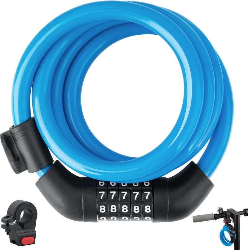 KAOUKUO E Scooter Lock，Bike Lock 4 Feet Bike Locks Cable 5-Digit Bike Combination Lock Heavy Duty Anti Theft Bicycle Lock with Xiaomi M365/Pro2/Max/Ninebot/F Essential Scooter/Bicycle/Motor - Image 1
